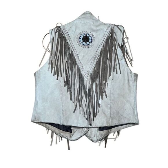 Vintage Hot Leathers Fringe Native American Beaded Biker Vest Women’s XXL - Picture 4 of 8